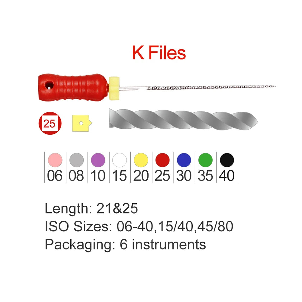 AZDENT K-Files (21/25/31mm, 6-Pack)