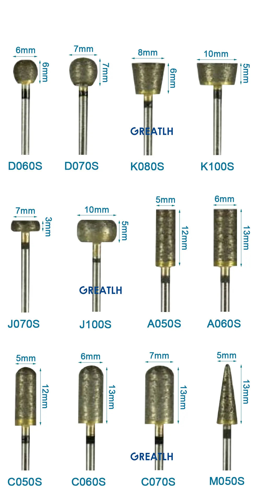 Fully Sintered Diamond Burs (HP Shank, Mixed Grit Set)