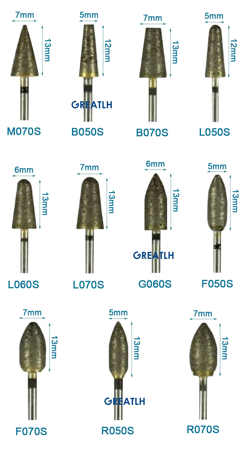 Fully Sintered Diamond Burs (HP Shank, Mixed Grit Set)