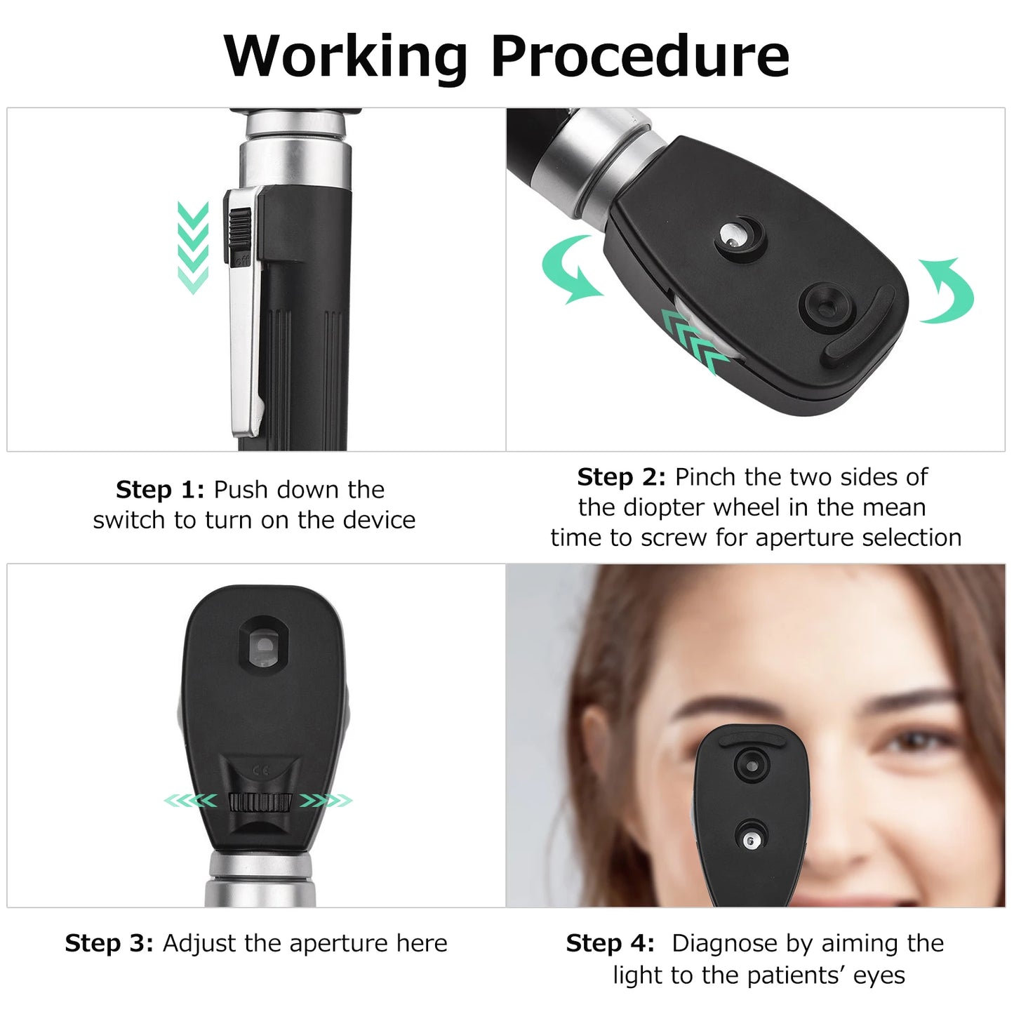 Portable Handheld Direct Ophthalmoscope (5-Aperture Diagnostic Trainer)