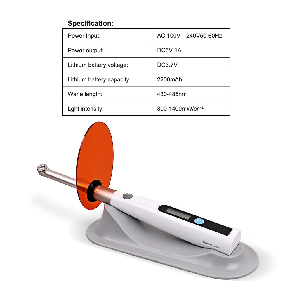 Dental Curing LED Lamp Wireless 1 Second Cure Light 800-1400mw/cm² Dentistry Equipment